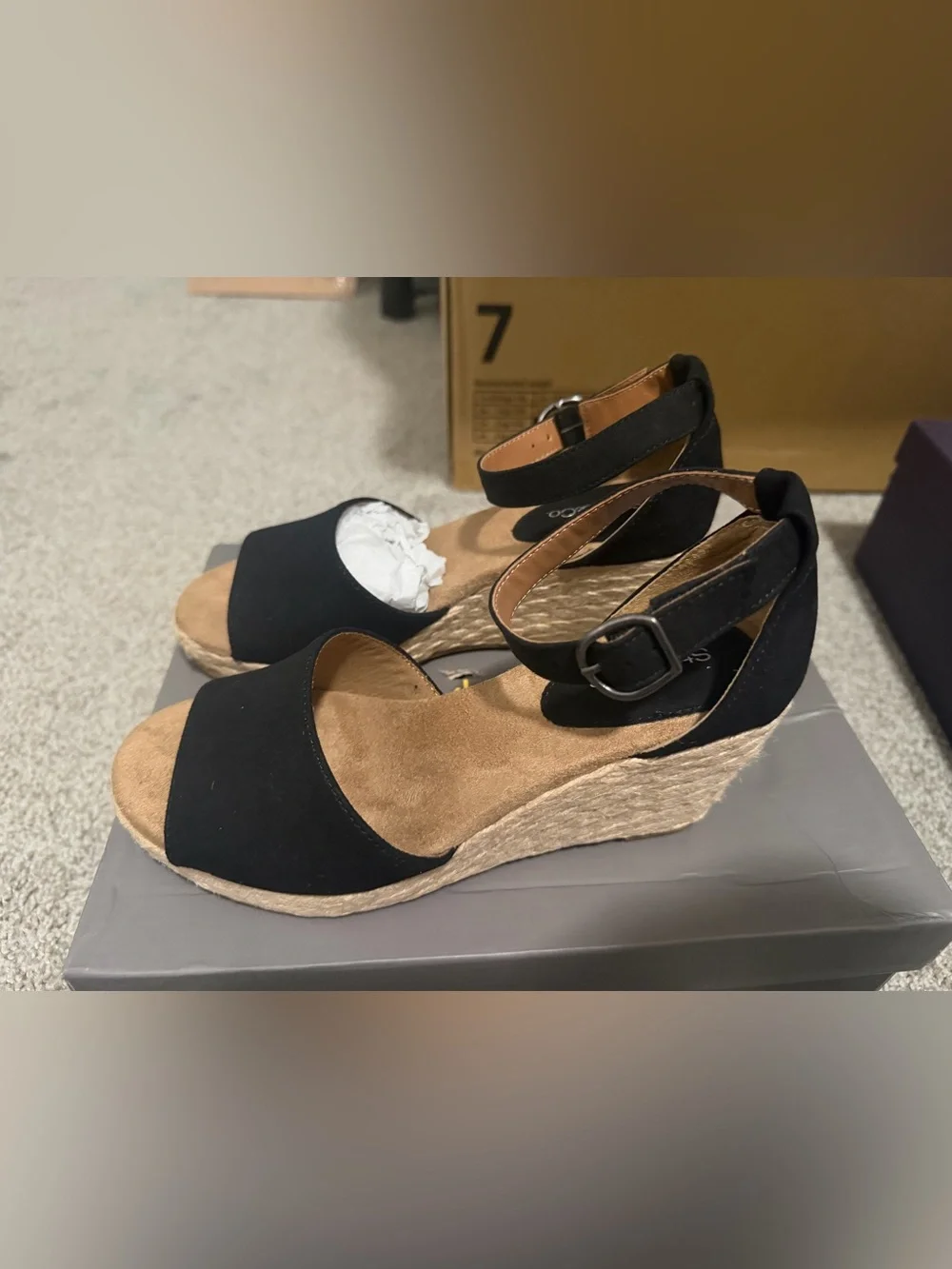 “New” Style & Co. Black Espadrille Wedge Sandals with Ankle Buckle size6